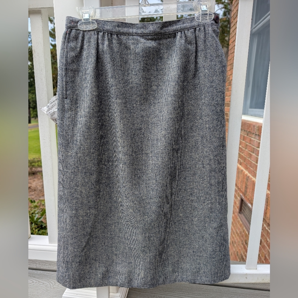 Pendleton Navy Herringbone Wool Pencil Skirt 6 Fit